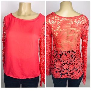 🚩Lace Blouse long Sleeve Sz M Orange